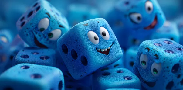 Jokerstar fröhliche blaue Würfelfiguren